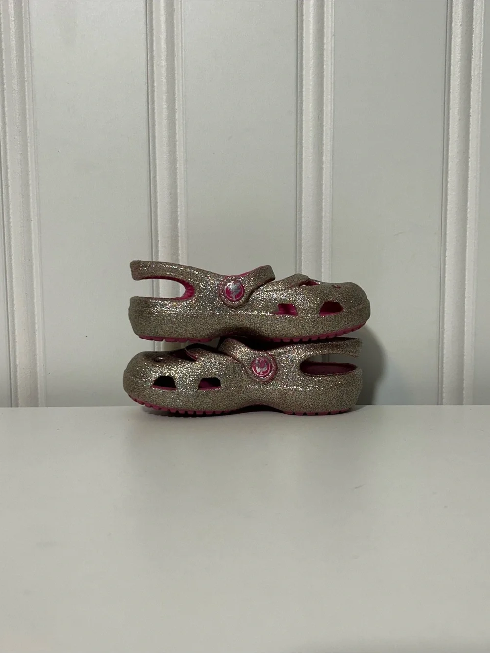 Crocs Maryjane Girls Glitter Clog Sandals - Pink & Gold